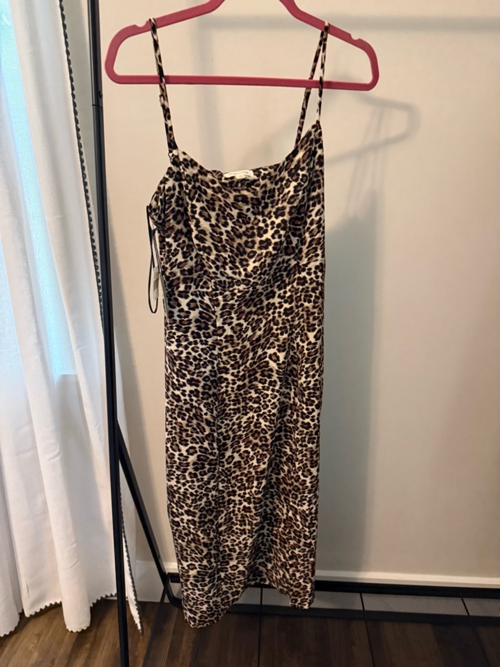 Leopard Print Slip Midi Dress with Spaghetti Straps - Brown/Black